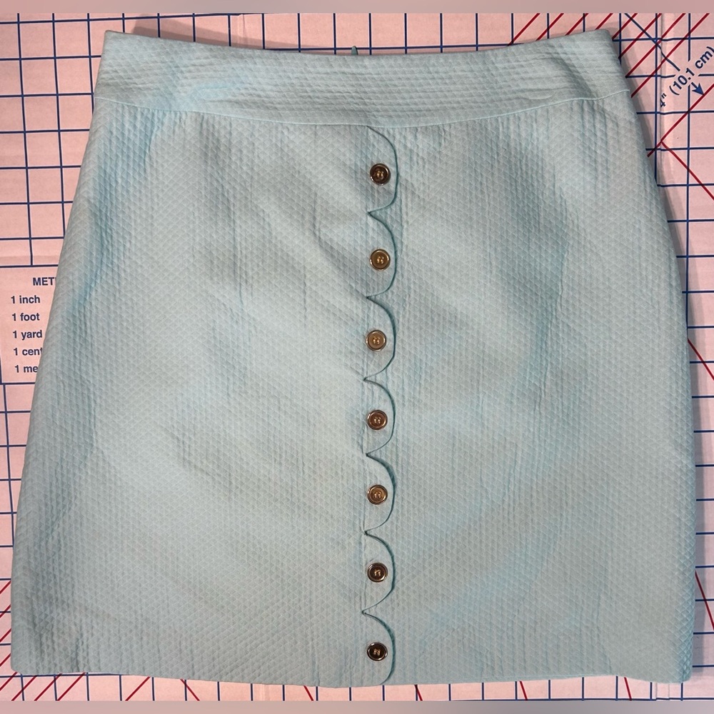 J. McLaughlin Green/Blue Ruffle Button Down Mini Skirt